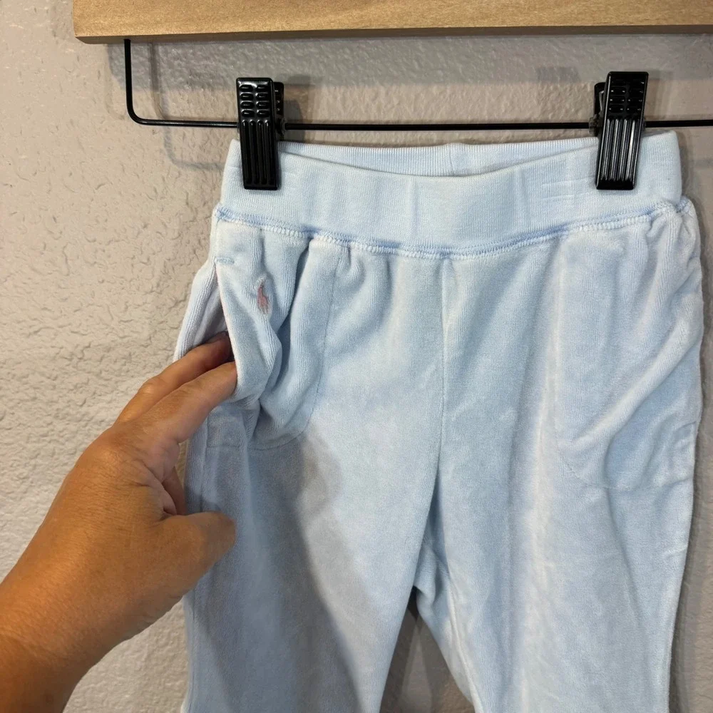Ralph Lauren Girl's Size 12M Light Blue Velour Flare Pants